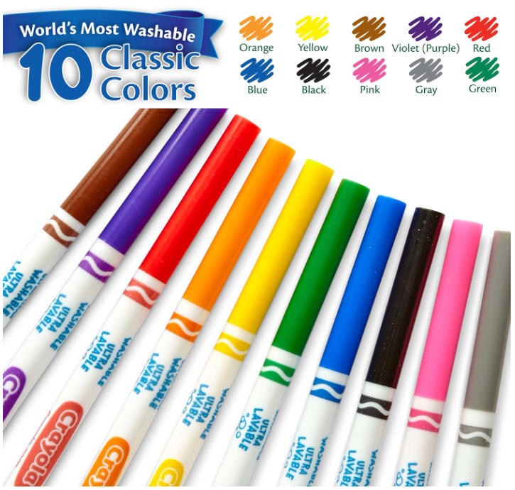 Marcadores Crayola Supertips Punta Fina x 10 Colores